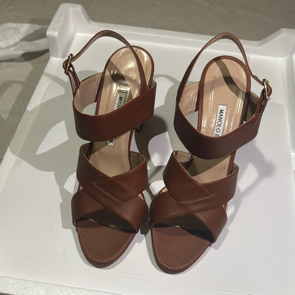 Manolo Blahnik Brown Heeled Sandals Size 9